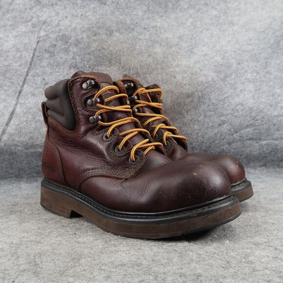 LaCrosse Shoes Mens 7.5 Work Boots Steel Toe Leather Mid Lace Up Slip Resistant - Picture 1 of 16